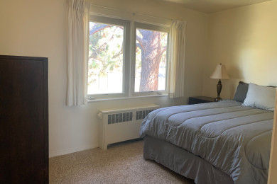 Chapel Single-level bedroom with carpet